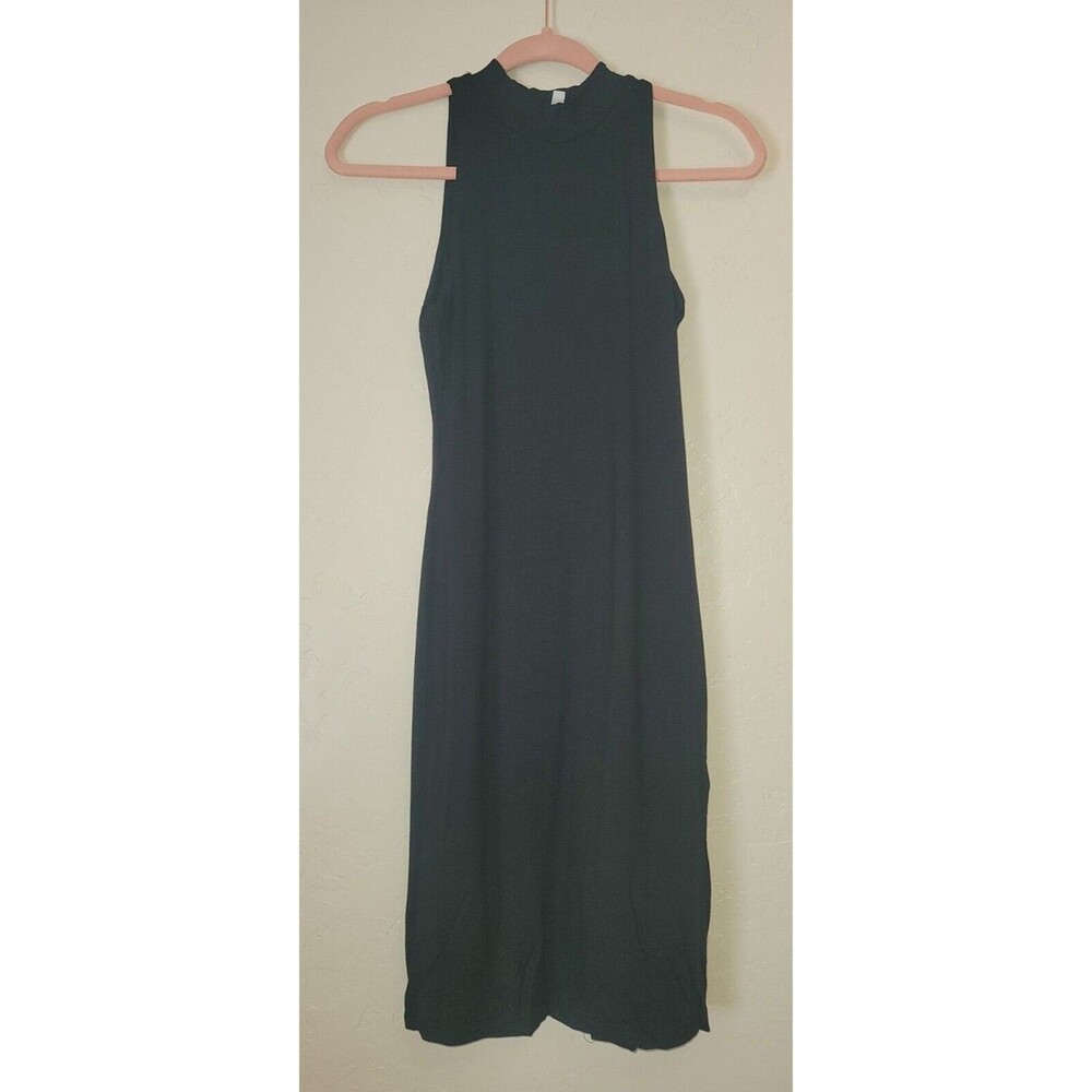 Womens Sz M Mock Neck Mini Dress Black Lined Bodycon Work Casual Soft Comfy